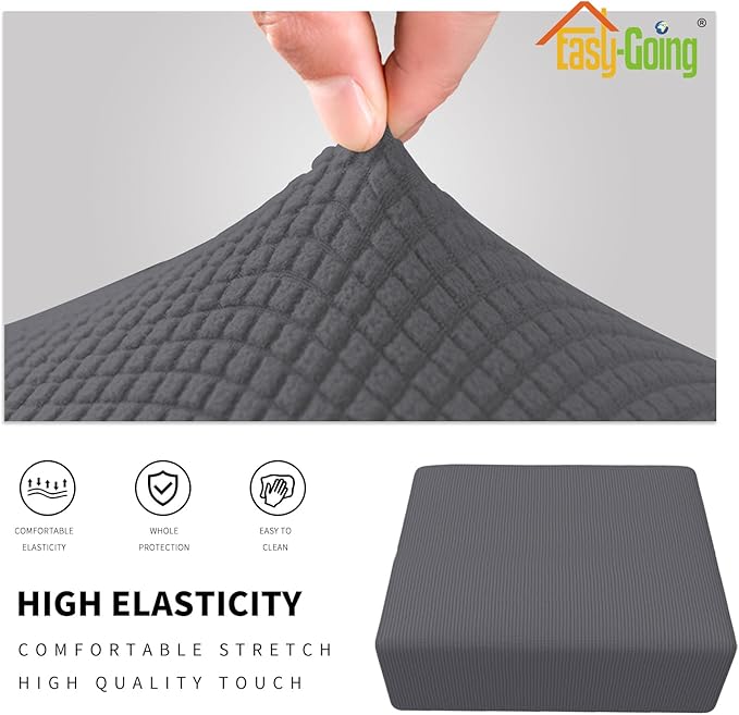 Easy-Going Stretch Square Ottoman Cover 40x40x15 inch Folding Storage Stool Furniture Protector Soft Rectangle slipcover with Elastic Bottom Grey