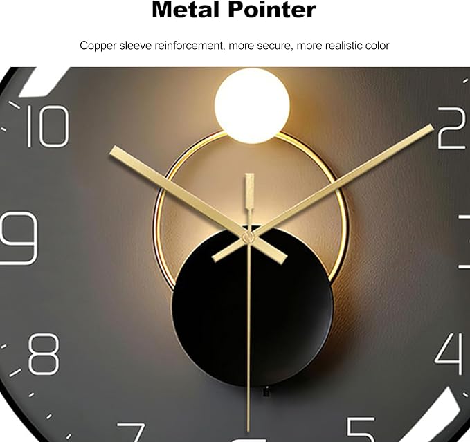 Ergocar Silent Metal Art Deco Clock, Non-Ticking - Suitable for Living Room, Bedroom & Office