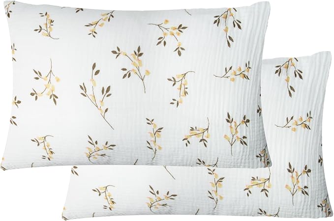 Organic Cotton Muslin Mini Pillowcases with Envelope Design,2 Pack Ultra Breathable Kids Toddler Pillowcases for Boys and Girls- 13 x 18 inches (Floret)