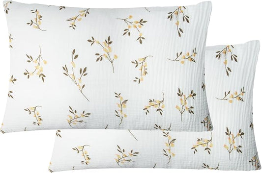 Organic Cotton Muslin Mini Pillowcases with Envelope Design,2 Pack Ultra Breathable Kids Toddler Pillowcases for Boys and Girls- 13 x 18 inches (Floret)