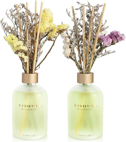 Reed Diffuser - Grapefruit & Osmanthus 6.76oz（200ml） 2 Packs Flower Essential Oil Reed Diffuser Set with 16 Sticks - Long Lasting Fragrance for Home Bedroom Bathroom Room Shelf Decor
