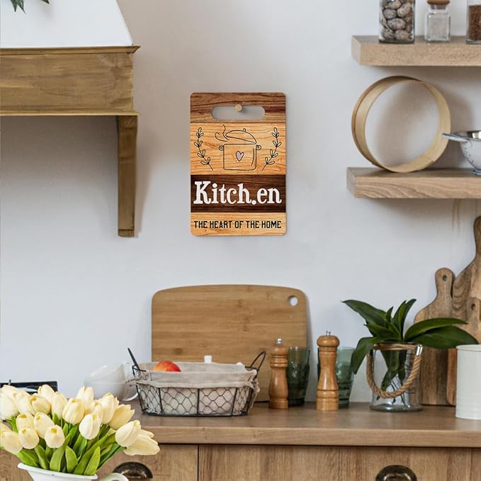 Farmhouse Kitchen Decor, Kitchen Signs Wall Decor, Wall Decor for Kitchen, Kitchen The Heart of The Home Sign, Kitchen Decorations, Kitchen Door Wall Hanging Decor 8 x 12 Inch