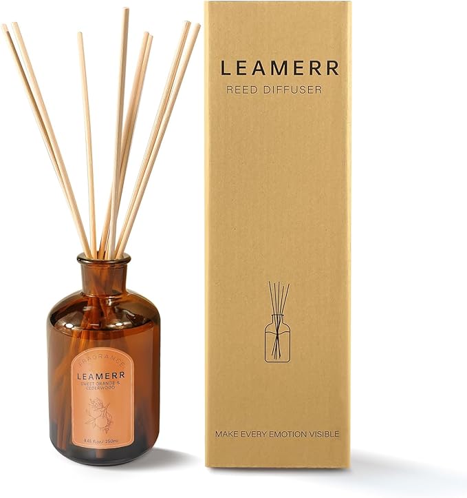 Premium Reed Diffuser Set - 8.8 oz (250 ml) Bedroom Bathroom Living Room Home Fragrance Products Sweet Orange&CEDERWOOD Scent 1 Pack