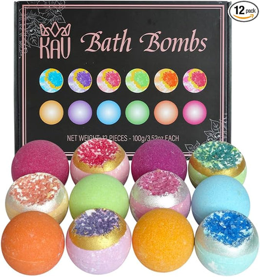 KAV Bath Bombs for Women Gift Set 12pcs, All Natural Organic Bubble Home Spa Bathbomb Gift Set for Her, Wife, Girlfriend, Mother, Christmas, Stocking Stuffer