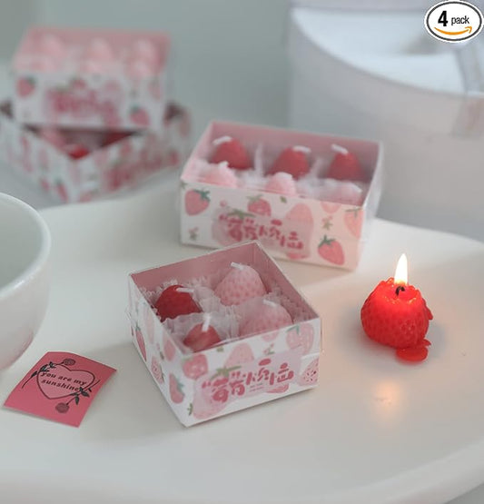 Strawberry Shaped Scented Candle,4PACK 75G Fruit Aroma Soy Wax Decorative Candle for Table Photo Prop Birthday,Prefect Gift for Meditation Stress Relief Mood Boosting Bath Yoga (Multi-Colored)