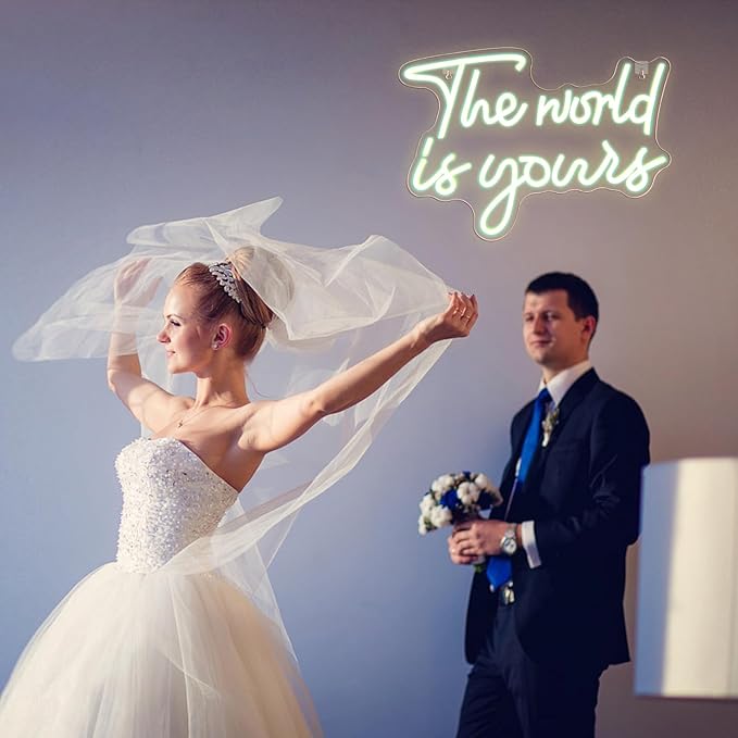 LUCUNSTAR Lucunstar The World Is Yours Neon Signs,Warm White Led Neon Light for Wall Decor,Light Up Sign for Wedding,Engagement,USB Powered Led Neon Signs for Bedroom Decor,Valentines Day Decor