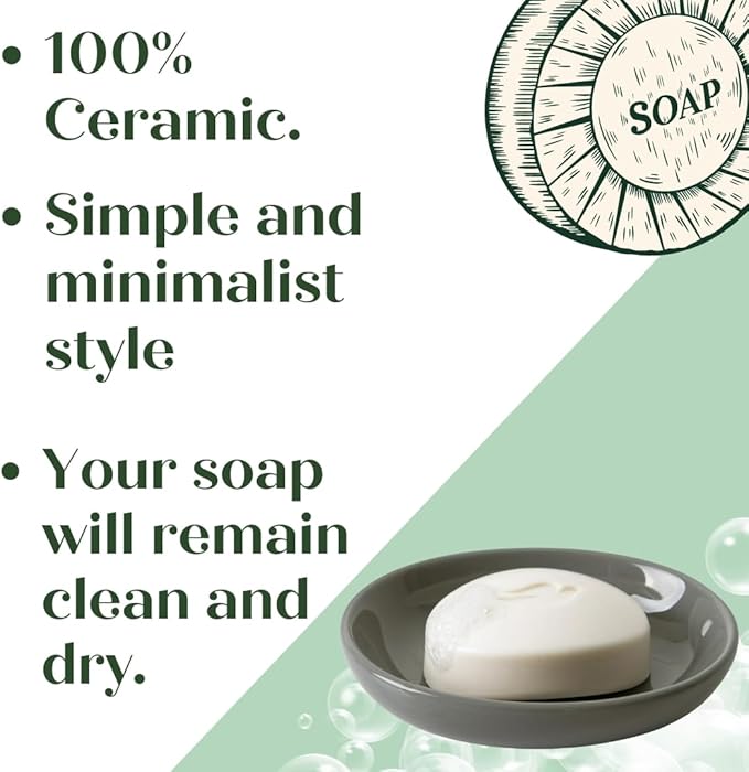SEDLAV Ceramic Soap Dish, Soap Dish, Soap Holder, Bar Soap Holder, Bathroom Soap Holder (Gray)