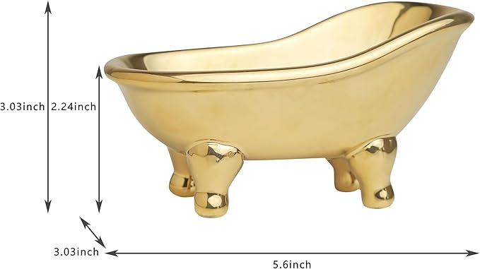 5.6" Ceramic Mini Bathtub Soap Dish Decortative Clawfoot Bathroom Soap Dish (Golden)