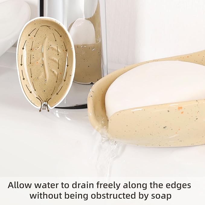 Soap Holder, Self Draining Soap Dish, Leaf Shape Ceramic Bar Soap Holder Drain Soap Dishes for Bathroom Sink Shower Kitchen, Easy to Clean Keeps Soap Dry, ANTIS'S HOME