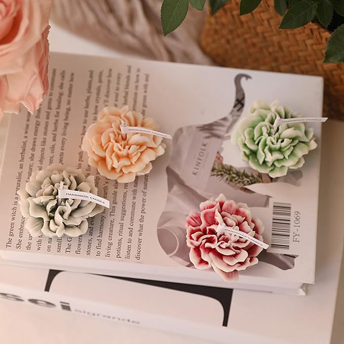 Carnation Flower Shaped Scented Candle,Handmade Aroma Soy Wax Decorative Candle for Table Photo Prop Birthday Gift,Prefect for Meditation Stress Relief Mood Boosting Bath Yoga (Yellow)