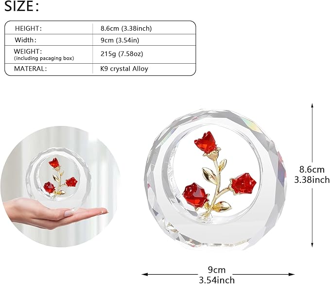 Crystal Flower Figurines,Glass Tulips with Stems,Spring Bouquet Collectible Figurines Home Decor (Red)
