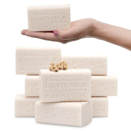 Australian Botanical Soap 7 OZ, Pack of 8, Goat Milk Soap Bars with Soya Bean Oil, Enriched with Organic Shea Butter, Suitable for All Skin Types, Packaging May Vary
