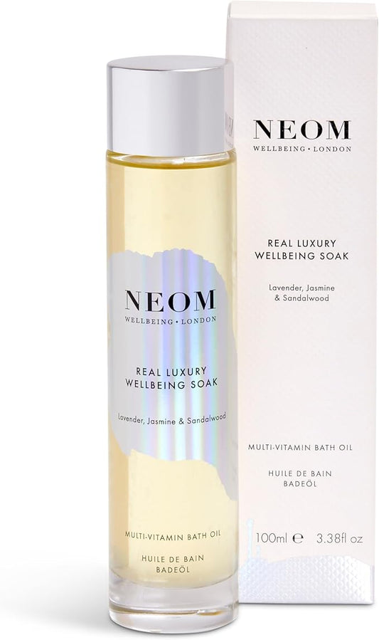 NEOM- Wellbeing Soak Bath Oil, 100ml (Real Luxury) | Lavender, Jasmine & Sandalwood | Rosehip, Coconut & Almond Oil