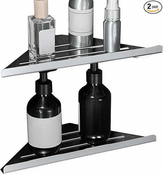 2 Pack Corner Shower Shelves - 304 Stainless Steel Bathroom Shower Caddy for Toilet, Dorm - No Drilling Required