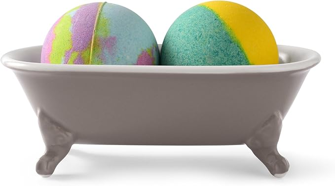 6.5" Ceramic Mini Decorative Clawfoot Bathtub Bar Soap Dish, Kitchen Sponge Holder and Shower Tray for Bathroom, 1 Pack(Taupe)