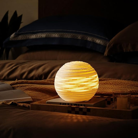 RONDURE 8.7" Modern Table Lamp, Modern Bedside Lamps for Bedroom, Living Room and Nightstand, White Translucent Ceramic Shade, Warm Ambient Lighting, Home Decor