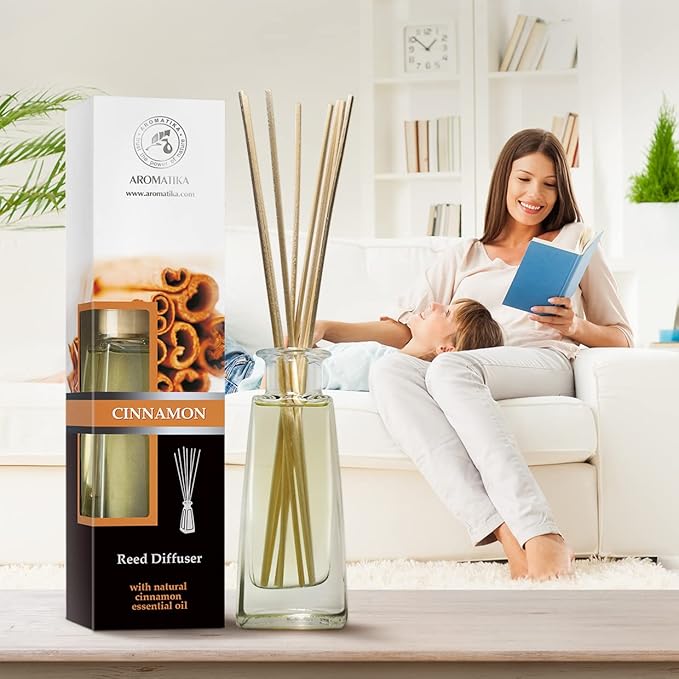 Reed Diffuser Cinnamon 3.4 Fl Oz(100ml) - Room Diffuser with Cinnamon Essential Oil - Home Fragrance - Aromatherapy Air Freshener - Oil Diffuser - Scented Diffuser - Cinnamon Aroma