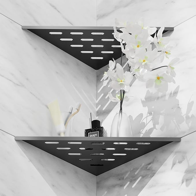 10" Shower Corner Shelf 2-Pack, 304 Stainless Steel Corner Shower Shelves for Bathroom, Recessed Bathroom Shelves for Tiled Wall Decor, Matte Black