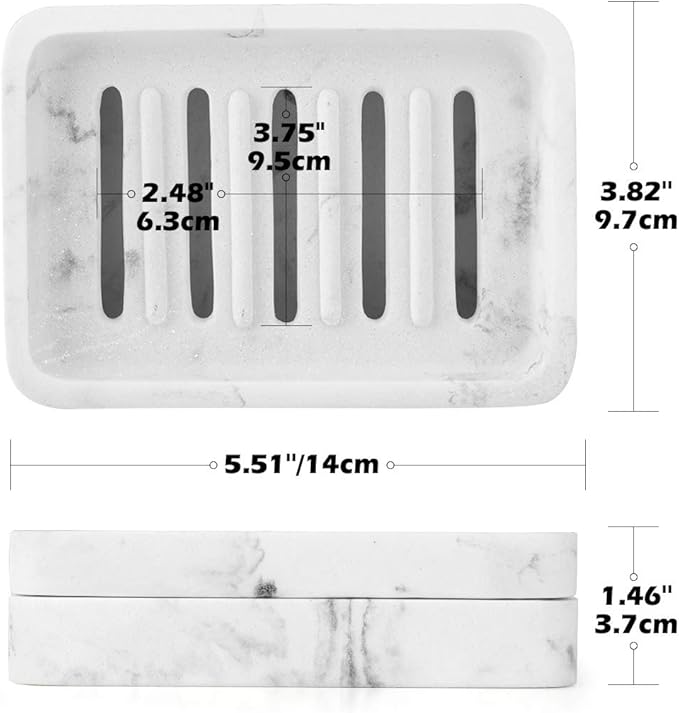 Luxspire Soap Dish Tray, Double Layer Draining Sponge Holder, Detachable Container Box for Bathroom Shower, Kitchen Sink Dish - White Marble