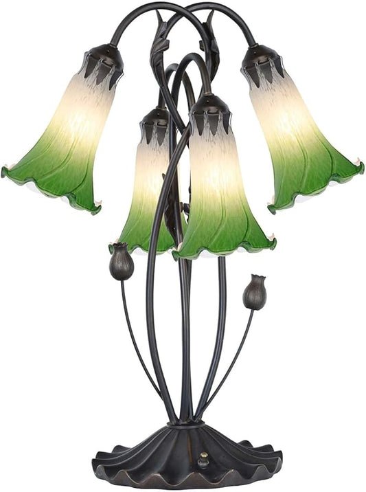 Bieye L10857 Lily Flower Blown Glass Accent Table Lamp for Living Room Bedroom Decoration (4-Light, Green)