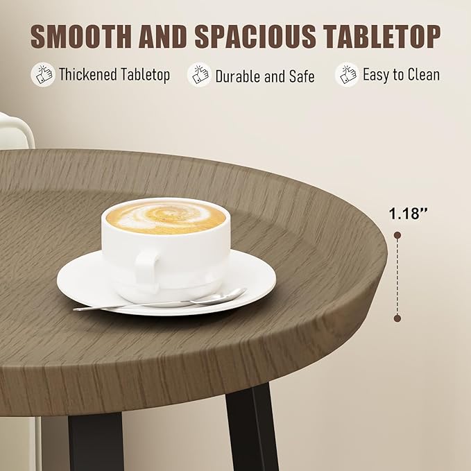 Gadroad Round End Table with Charging Station, USB Ports, Wood Tabletop & Black Metal Frame, 2-Tier Side Table for Living Room, Bedroom, Walnut Color 15.7 * 15.7 * 23.0inches