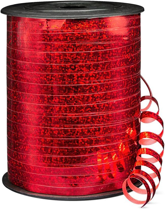 500 Yards Shiny Metallic Curling Ribbon with Spool, 1/5" Holographic Curly Ribbons - Perfect for Gift Wrapping, Florist Flowers, Birthday Party Decorations, and Balloon String Ribbon in Red