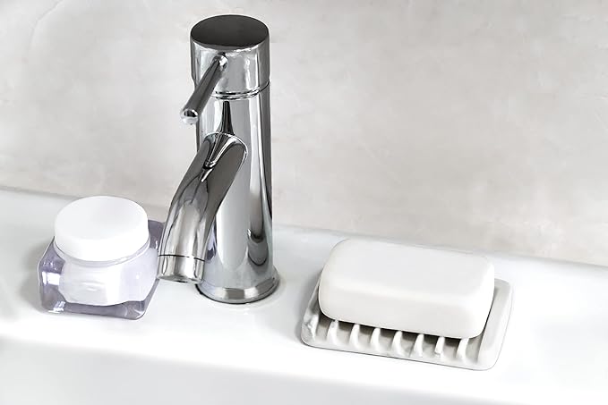 Ceramic Soap Dish for Sink,Self Draining Soap Dishes Saver for Shower Bar Soap Holder for Bathroom Soap Container Holder Dish for Kitchen,Marble Decor,White