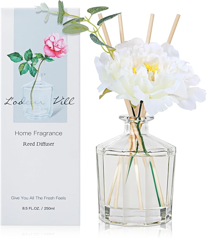 L'odeur Vill Reed Diffuser, 8.5 Oz(250ml) Red Rose Bathroom Diffuser with 10 Sticks, Scented Diffuser Home Fragrance Essential Oil Reed Diffuser Set for Home Large Rooms Bathroom Shelf Decor