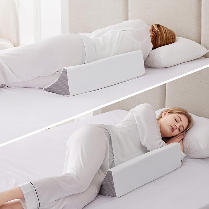Wedge Pillow for Side Sleeping, Bed Wedge& Body Positioners, Back Pillow for Pregnancy, Back Pain, Leg Elevation and Side Sleepers, Memory Foam Body Pillow, Anti-Slip Base, White/Grey