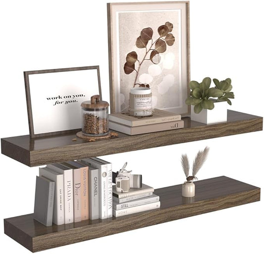 Floating Shelves for Wall, Natural Wood Shelf, Rustic Home Decor for Bathroom Kitchen Bedroom, 30 inch Hanging Mounted Invisible Bracket, Walnut Set of 2