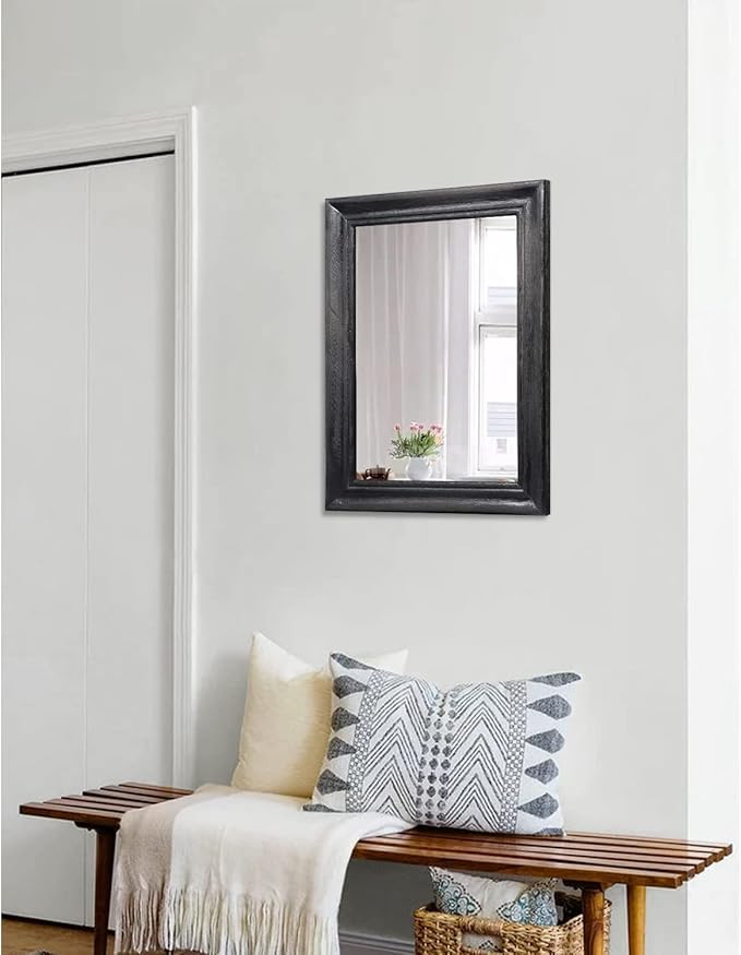 Mirrors for Wall with Black Wood Frame Large 20"x16" Rectangular Hanging Mirrors for Bathroom Bedroom Living Room Home Decor