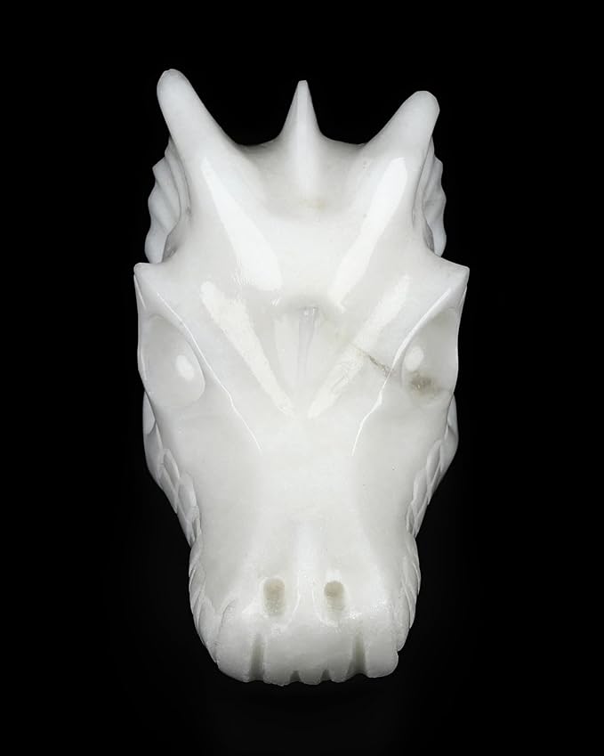 Skullis 2.0" White Jade Hand Carved Crystal Dragon Skull Sculpture, Crystal Healing.1513