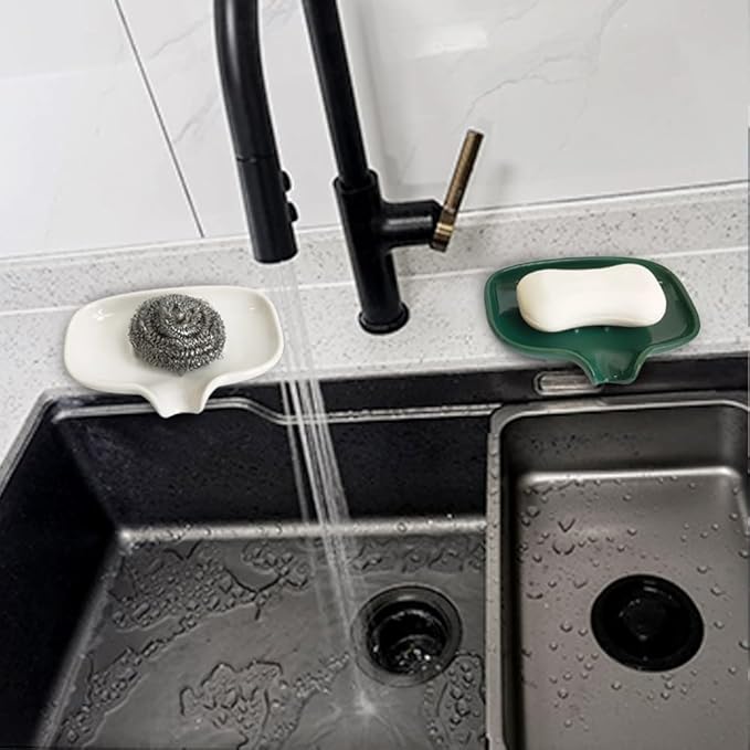 Multi-Color Ceramic Soap Dish for Kitchen or Bathroom, Easy to Clean, Self Draining Soap Holder, Keeps Soap Dry (Green)