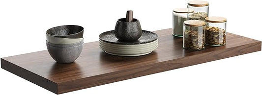 Wall Shelf Set of 1, Walnut Floating Shelves 30 in W x 10 in D x 1 in H, Wooden Floating Wall Shelf with Invisible Brackets for Living Room/Bedroom/Bathroom/Kitchen Storage and Decor