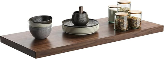 Wall Shelf Set of 1, Walnut Floating Shelves 36 in W x 10 in D x 1 in H, Wooden Floating Wall Shelf with Invisible Brackets for Living Room/Bedroom/Bathroom/Kitchen Storage and Decor