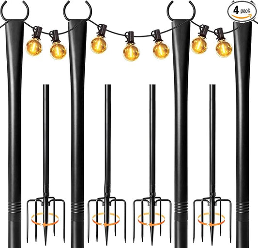 4 Pack String Light Poles for Outside, 10ft Heavy-Duty Metal Light Poles for Outdoor String Lights with Fork, Adjustable Lighting Accessories for Patio Decor Backyard Yard Pergola Garden Decorations