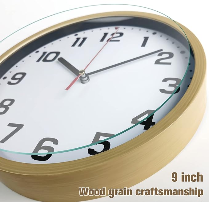 Wall Clock 9 Inch Battery Operated Silent Non-Ticking Wall Clock Modern Quartz Design Decorative Indoor Kitchen Office Brown