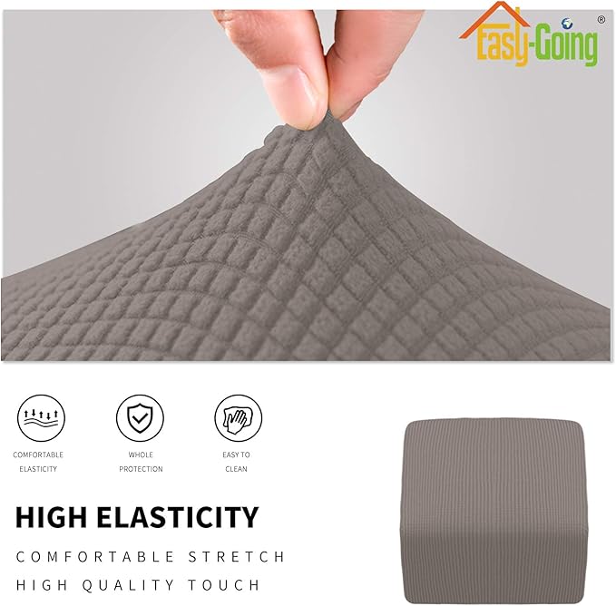 Easy-Going Stretch Ottoman Cover Folding Storage Stool Furniture Protector Soft slipcover with Elastic Bottom (X-Small,Taupe)