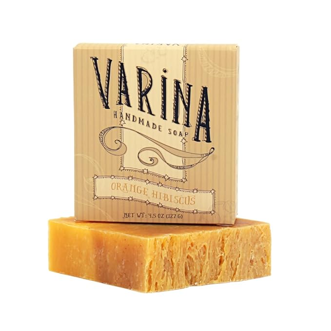 Varina Organic Orange Hibiscus Bar Soap - Gentle Cleansing for Sensitive Skin, Fruity - 3 Pack