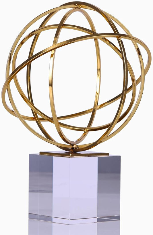 DOVDOV Gold Geometric Decorations, Metal Knot Statues and Crystal Base Decorations, Luxury Home Decor for Room Office Shelves on Display Shelves Decorative Aesthetics.