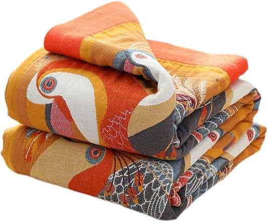 Boho Throw Blankets for Bed Home Decor, 100% Cotton Soft Cozy Boho Quilts Blankets 80"x90", Yellow Bird Lightweight Farmhouse Blanketsfor Armchair,Soaft,Couch,Picnic