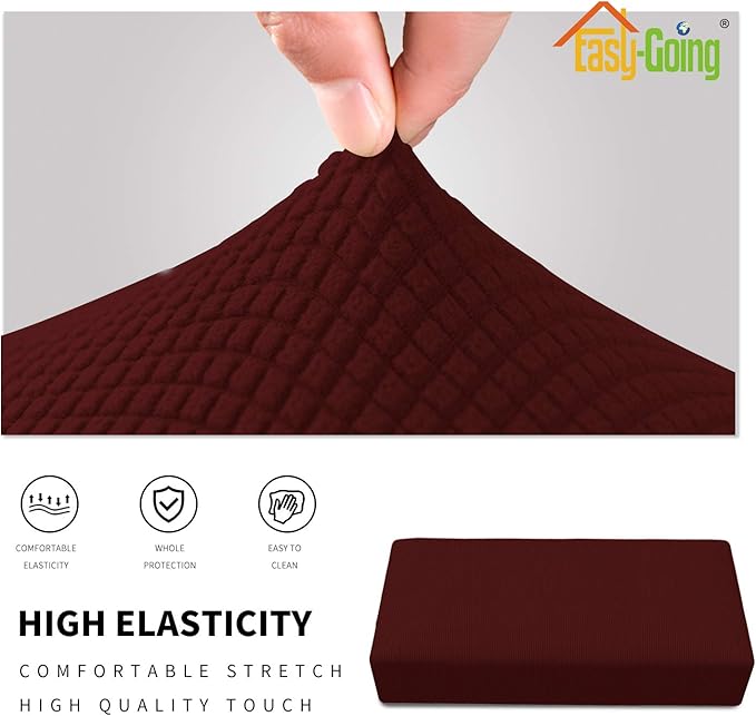Easy-Going Stretch Ottoman Cover Folding Storage Stool Furniture Protector Soft Rectangle slipcover with Elastic Bottom (XX-Large,Wine)