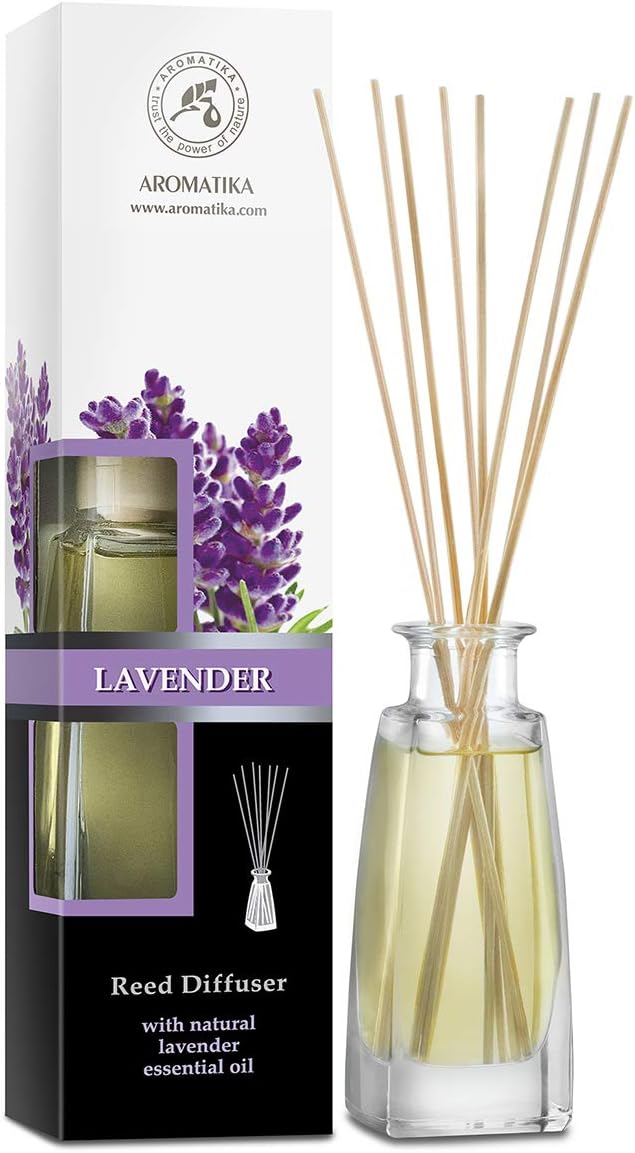 Reed Diffuser with Natural Essential Oil Lavender 3.4 Fl Oz - Lavanda Diffuser - Scented Reed Diffuser - Gift Set w/Bamboo Sticks - Best for Aromatherapy - Home - Office - Fitness
