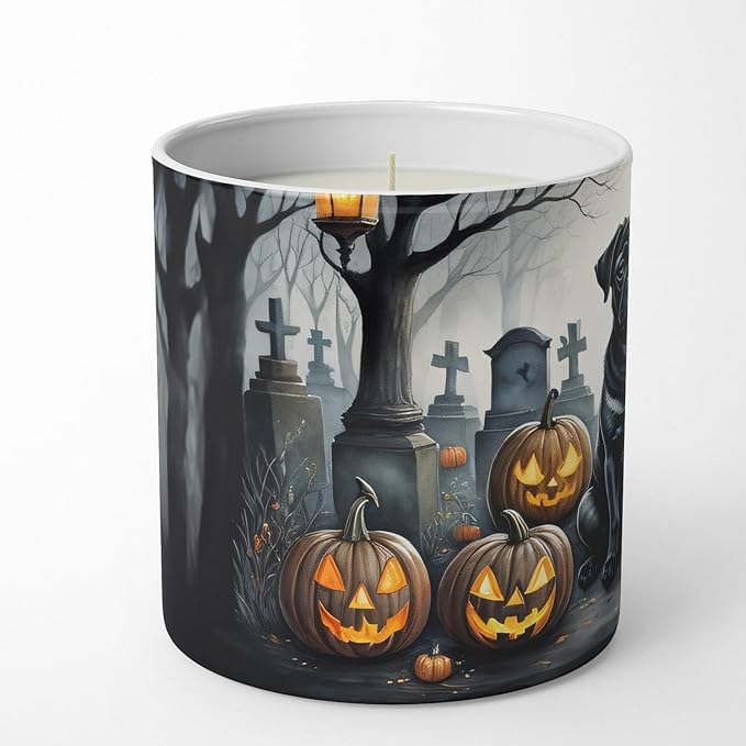 Caroline's Treasures DAC2066CDL Black Pug Spooky Halloween Decorative Soy Candle Nature Soy Wax Essential Oil Home Decor Ideal for Bedroom Kitchen Bath Office Gift, 10 oz