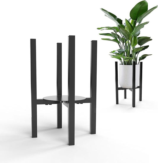 1 Pack Adjustable Plant Stands Indoor outdoor - Heavy Duty Metal plant holder Rust-Resistant, 6 to 11.8 Inch Adjustable Mid-Century flower stand, Fits Many Size Pots, Holds over 150 lbs,Black