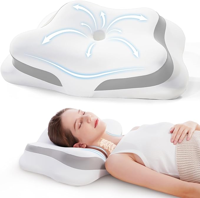 Cervical Neck Pillow, Pillow for Neck Pain Relief, Cooling Contour Memory Foam Pillows, Odorless Ergonomic Neck Pillow Adjustable Orthopedic Bed Pillow for Side Back Stomach Sleepers with Pillowcase