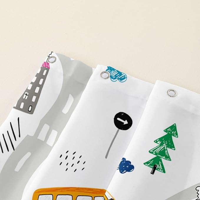 AILONEN Construction Shower Curtain, Truck Fire Engine Police Car Bath Curtain for Kids Boys,Red Yellow Blue Truck Car Bathroom Decor Waterproof Fabric 48" W*72" H Inch with 12 Plastic Hooks