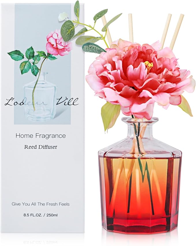 L'odeur Vill Reed Diffuser, 8.5 Oz(250ml) Jasmine Lily Bathroom Diffuser with 10 Sticks, Scented Diffuser Home Fragrance Essential Oil Reed Diffuser Set for Home Large Rooms Bathroom Shelf Decor