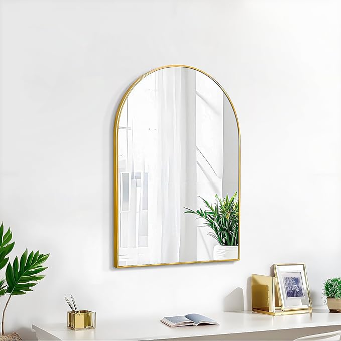 24x16 Arch Mirror Rectangle Wall Mounted Metal Frame Mirrors for Entryway Bedroom Bathroom Living Room 24 16 inch Gold