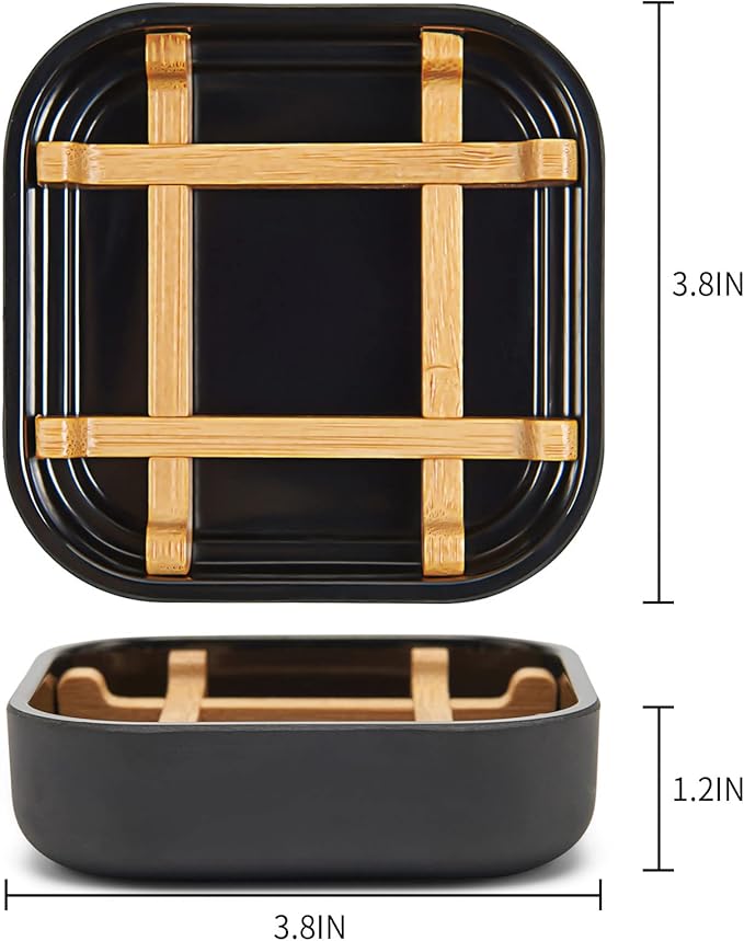 Bamboo Soap Dishes for Bar Soap Holders for Shower for Bathroom Sink Bulk Small Wooden Soap Tray Jabonera Pretty Neat Ventilated Soap Dish Disj Disk, Detachable (Single Rounded Black)